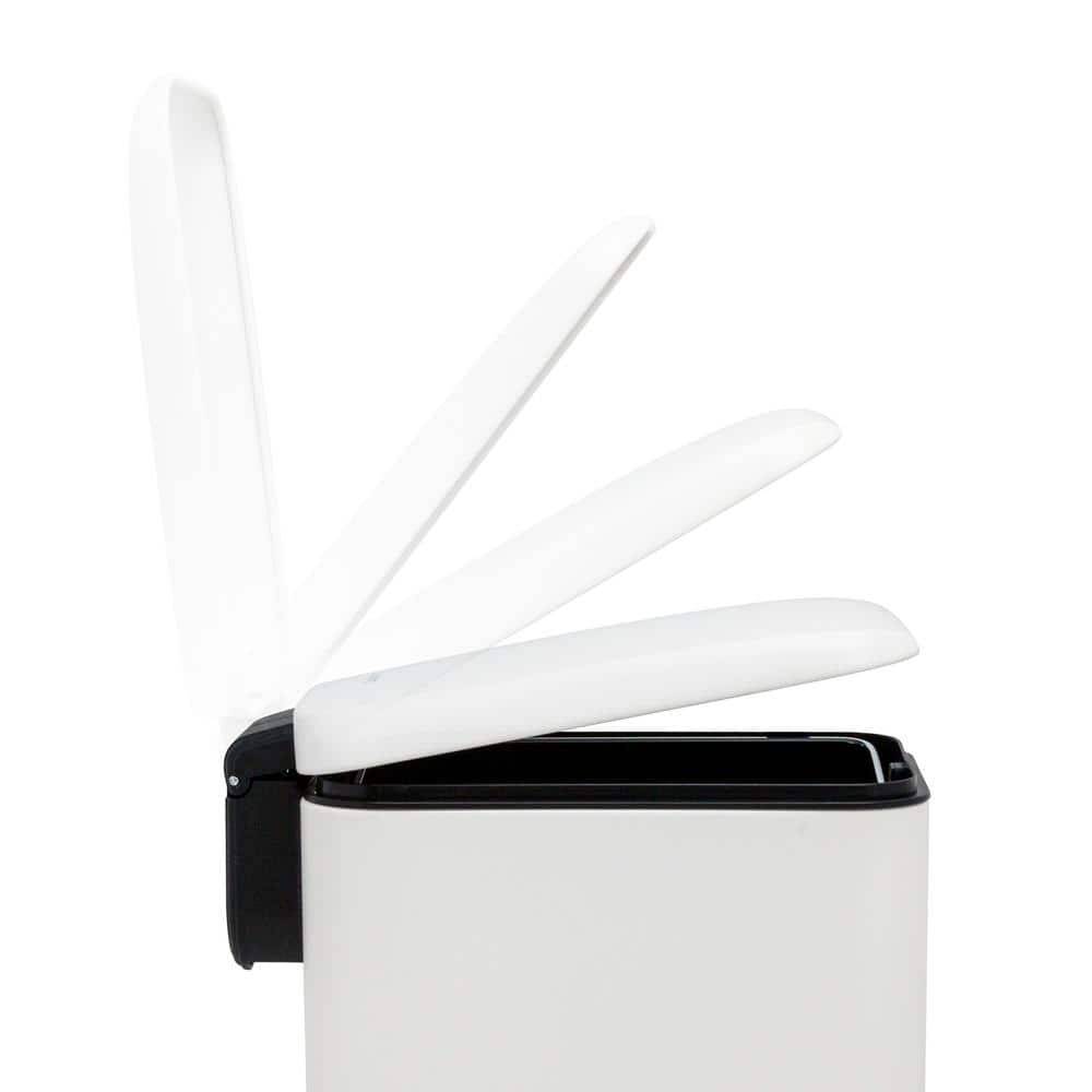 Matte White Stainless Steel Slim Step-On Trash Can Set