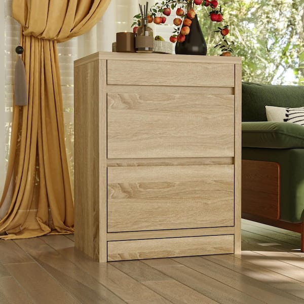 Yellow Wood Grain 4-Drawer 23.6 in. W Nightstand, End Table, Hidden Gun Storage with NFC Lock, Kick-Open Drawer