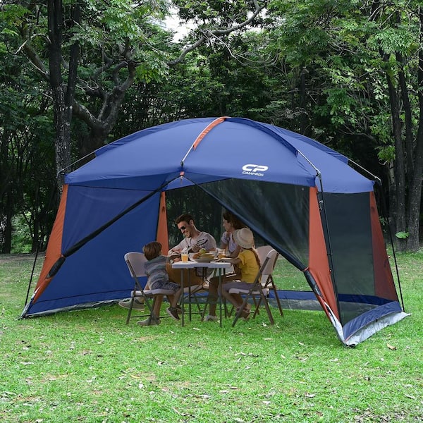 Cesicia Outdoor 12 ft. x 10 ft. x 90 in. 3-Person Navy Blue Fabric Camping Tent Screened Mesh Net