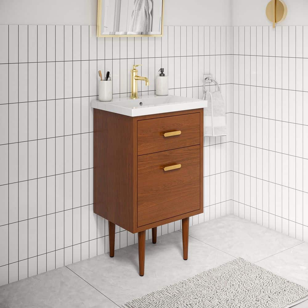 Honey Walnut 20" Freestanding Vanity with Ceramic Sink