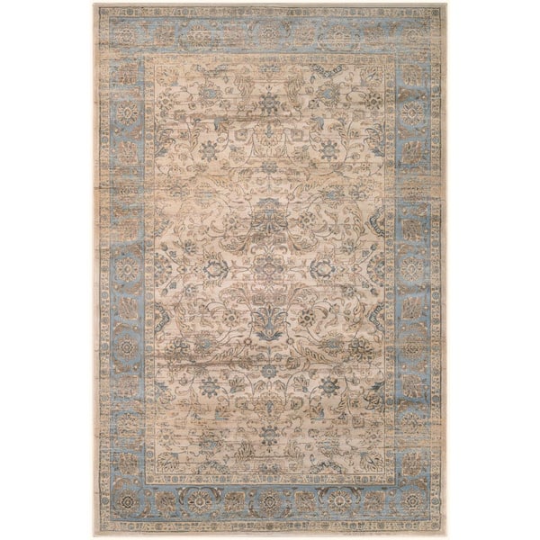 Couristan Zahara Embellished Blossom Light Blue-Oatmeal 5 ft. x 8 ft. Area Rug