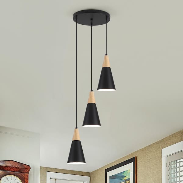 Hunter Vidria 3-Light Matte Black Modern/Contemporary Tinted Glass Tiered LED Small Hanging