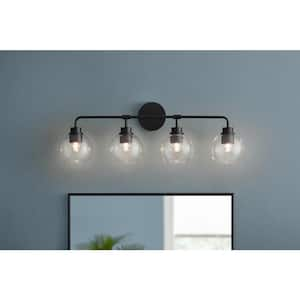 Vista Heights 28 in. 4-Light Matte Black Vanity Light with Clear Glass Shade