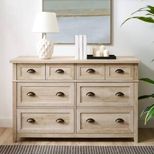 52 in W. 6 Drawer White Oak Dresser with Faux Double Drawers
