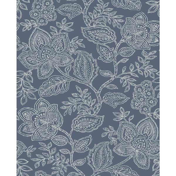 A-Street Prints Larkin Blue Floral Blue Wallpaper Sample