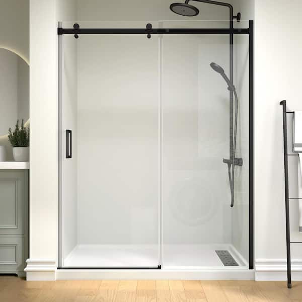 imperiol Modern 60 in. W x 74 in. H Single Sliding Frameless Shower Door in Matte Black Finish with 5/16 in. (8mm) Clear Glass