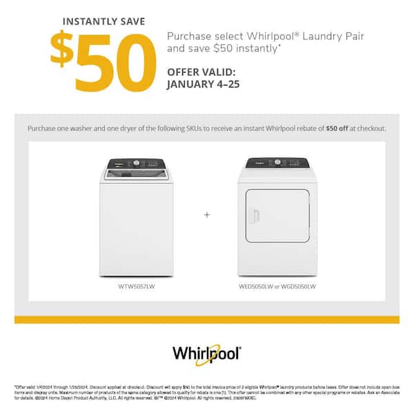 Whirlpool WTW57ESVW 27 Inch Top-Load Washer with 4.0 cu. ft. Capacity,  Multiple Wash Cycles, 6 Temperature Settings, Xtra Roll Action Plus  Agitator and Quiet Wash Noise Reduction System