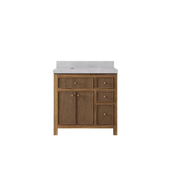 Willow Collections Sonoma Teak 36 in. W x 22 in. D x 36 in. H Single Sink Bath Vanity Center in Dark Teak with 2" Light Quartz Top
