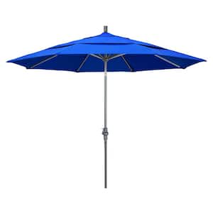 11 ft. Hammertone Grey Aluminum Market Patio Umbrella with Crank Lift in Pacific Blue Sunbrella