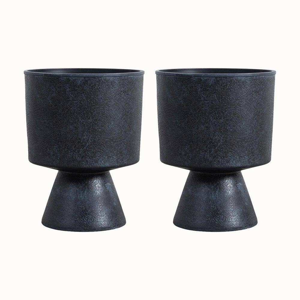 Large 15 in. D Dark Gray All-Weather Pedestal Planter Set Stone Texture (2-Pack) price history on PriceWatchPro