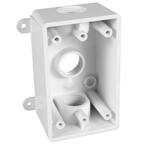 N3R Nonmetal White 1-Gang Weatherproof Electrical Box, 3 Outlets at 1/2-in. or 3/4-in., With Plugs and Bushings