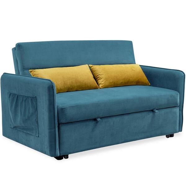 57 In Blue Modern Polyester Pull Out Sleeper Bed With 2 Pillows Sofa Yy Bls 804 Sleeper Bed With 2 Pillows Sofa, Armchair Pull Out Bed