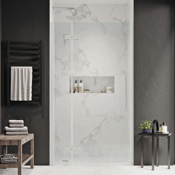 OVE Decors Tampa 35 15/16 in. -  37 11/16 in. W x 72 in. H Pivot Frameless Shower Door in Satin Nickel