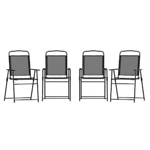 Black Steel Outdoor Lounge Chair in Black (Set of 4)
