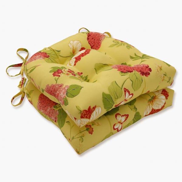 Pillow Perfect Floral 16 x 15.5 Outdoor Dining Chair Cushion in Gold/Red (Set of 2)
