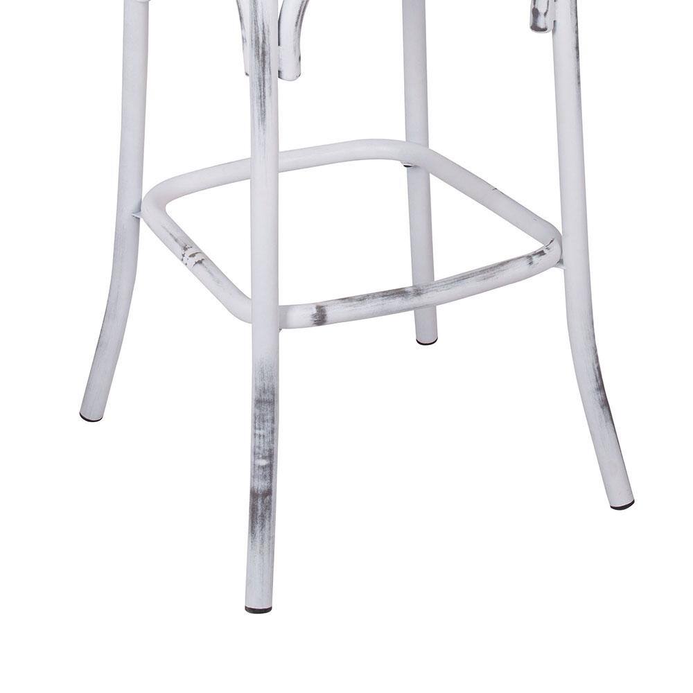 Antique White & Oak Rustic Metal-Accented Bar Chair