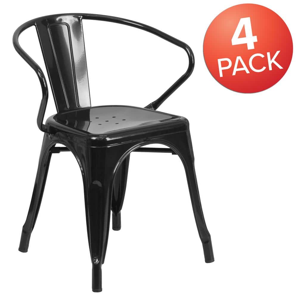 Black Metal Stackable Industrial Dining Chairs, Set of 4