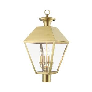 Wentworth 4-Light Natural Brass Metal Hardwired Outdoor Rust Resistant Extra Large Post Light with No Bulbs Included