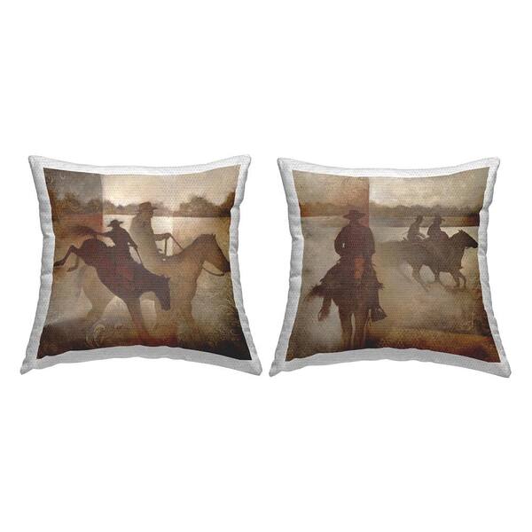 Stupell Industries Western Cowboys Pattern Brown Square Outdoor Throw Pillow 2-Pack