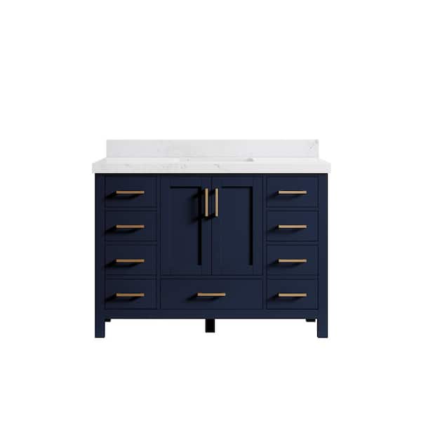 Willow Collections Malibu 48 in. W x 22 in. D x 36 in. H Bath Vanity in Navy Blue with 2 in. Empira Quartz Top