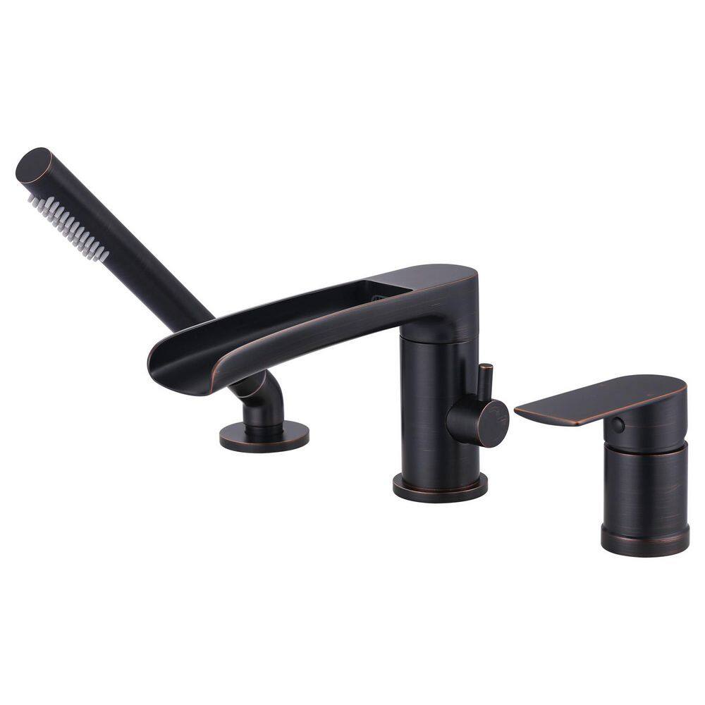 3 Holes Widespread Single-Handle Deck-Mount Brass Waterfall Roman Tub Faucet with Hand Shower in Oil Rubbed Bronze price history on PriceWatchPro
