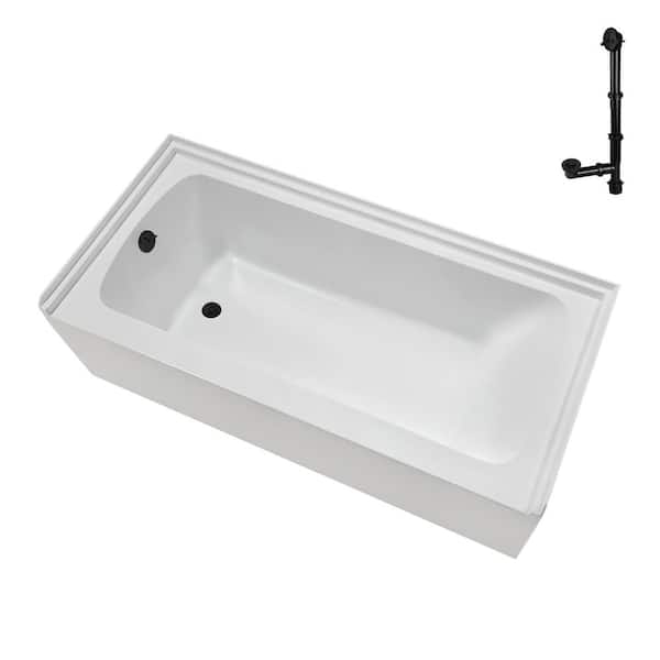 66 in. x 32 in. Soaking Acrylic Alcove Bathtub with Left Drain in Glossy White External Drain in Matte Oil Rubbed Bronze