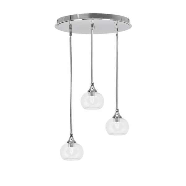 Unbranded Villa 3 Light Chrome Pendant, Cluster Pendant Light with 7 in. Clear Bubble Glass Shades, No Bulbs Included