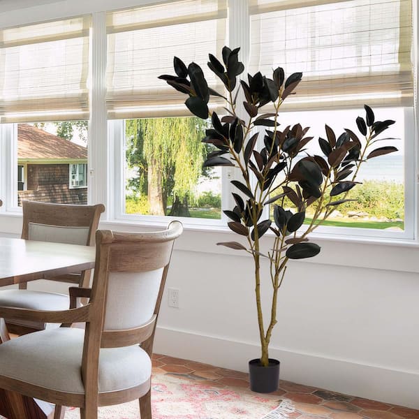 6 ft. Tall Artificial Rubber Tree Tree Faux Fake Plant in Pot for Indoor Home, Office or Porch Decoration, Purple&Black