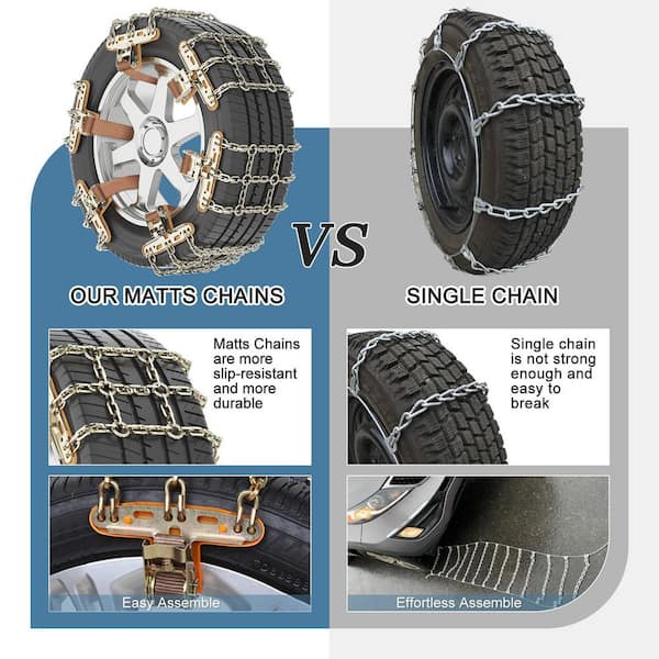 Upgraded Tire Chains, Car Snow Chains Emergency Anti-Skid Chains for Car, Truck of Tire Width 215mm-285mm, T (6-pack)