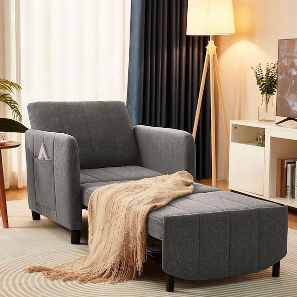 Unbranded 84 in. Metal Pull Out Chair and Single Sofa Bed Outdoor Rocking Chair with Dark Gray Cushion for Living Room