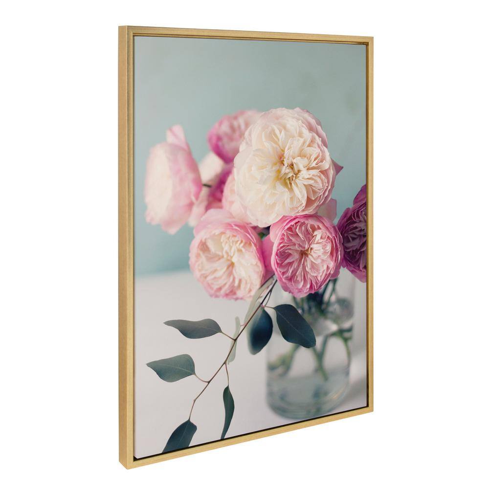 Kate and Laurel Sylvie Still Life Garden Roses Framed Canvas by Kristy Campbell, 23x33, Bright Gold