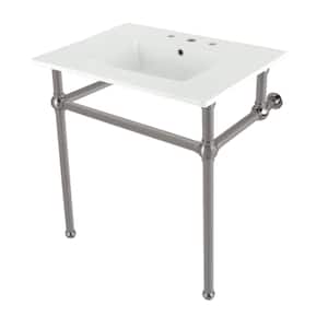 Fauceture 31 in. Ceramic Console Sink Set with Brass Legs in White/Brushed Nickel