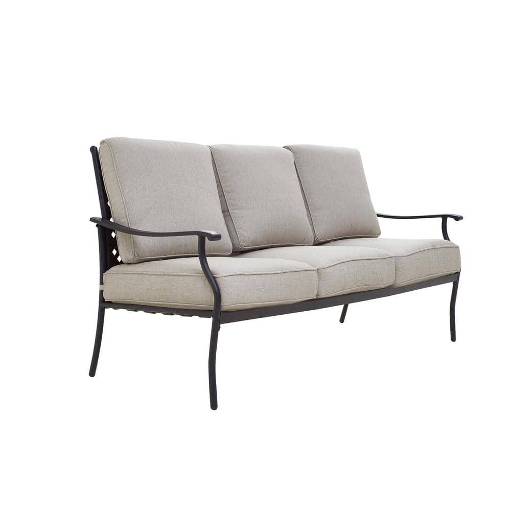 Beige Cushioned 5-Person Black Steel Patio Conversation Set