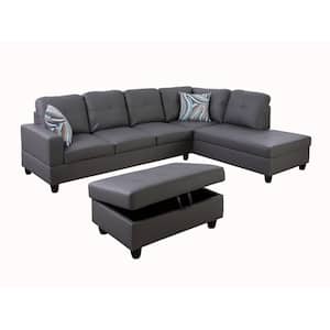 Cloud Gray Right Facing Faux Leather Sectional Sofa Set