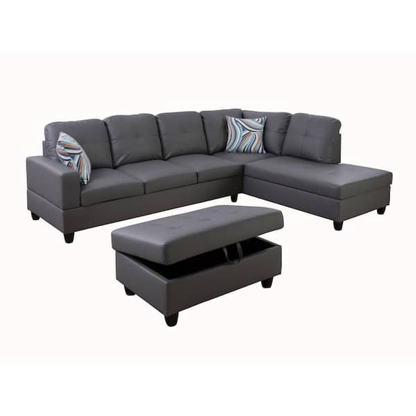 Faux Leather Sectional Sofa Set, Grey Leather Sectional Sofa Set
