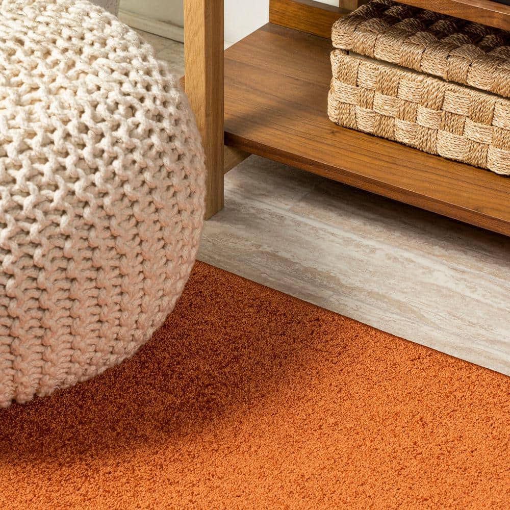 Haze Solid Orange 5'3" Square Synthetic Area Rug