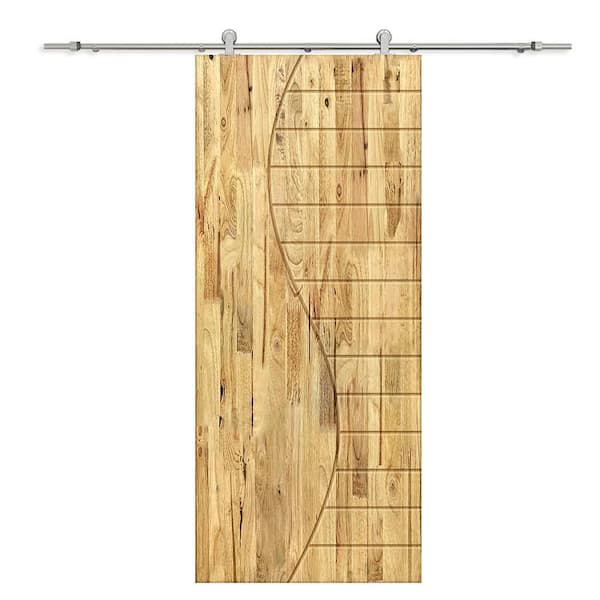 CALHOME 36 in. x 96 in. Weather Oak Stained Pine Wood Modern Interior Sliding Barn Door with Hardware Kit