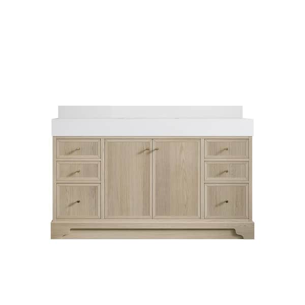 Manhattan Oak 60 in. W x 22 in. D x 36 in. H Single Sink Bath Vanity in Nordic Oak with 5 in. White Qt. Top