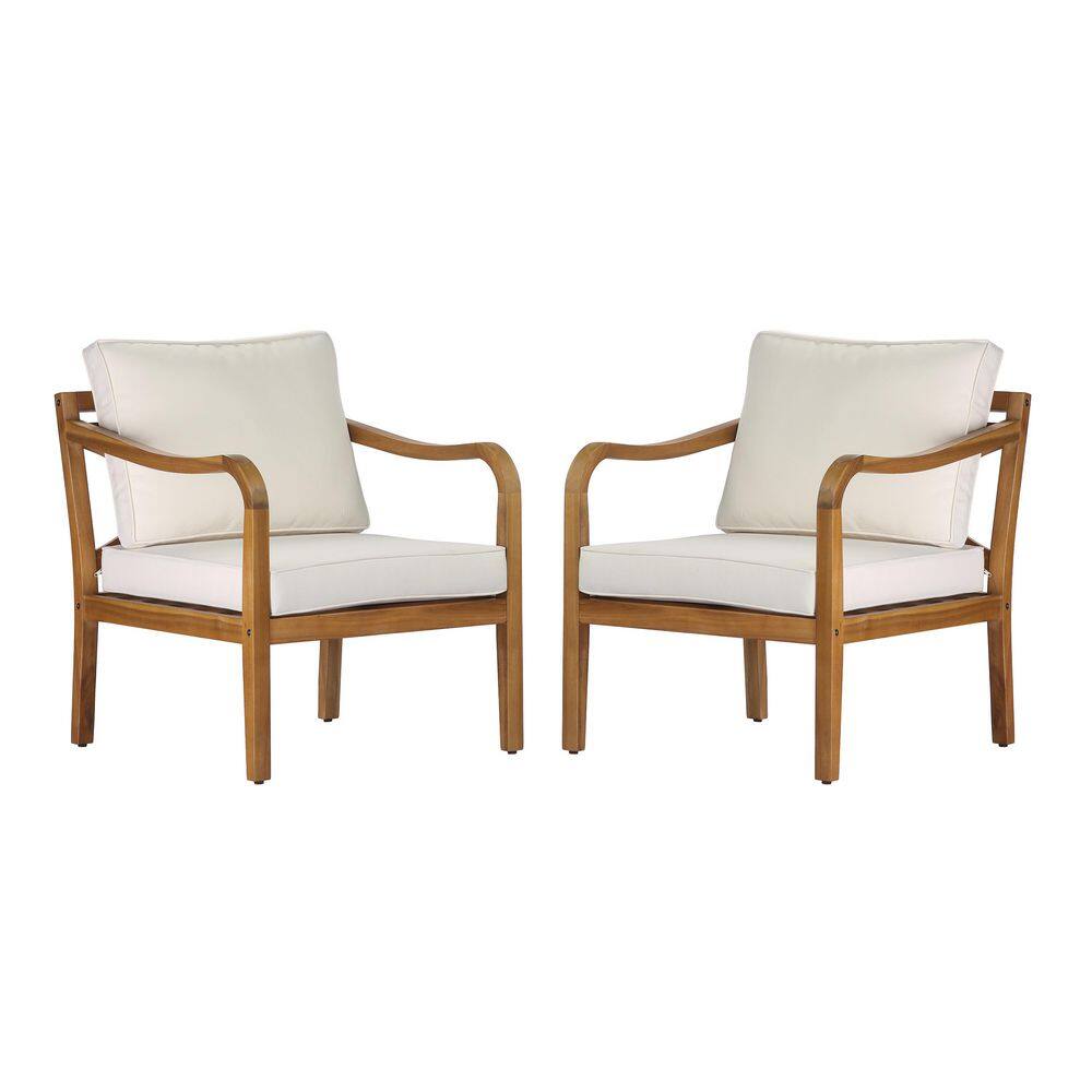 Lucky Teak Finish Solid Wood Patio Outdoor Lounge Chairs with Beige Cushions, Cross-Back Design, (Set of 2) price history on PriceWatchPro