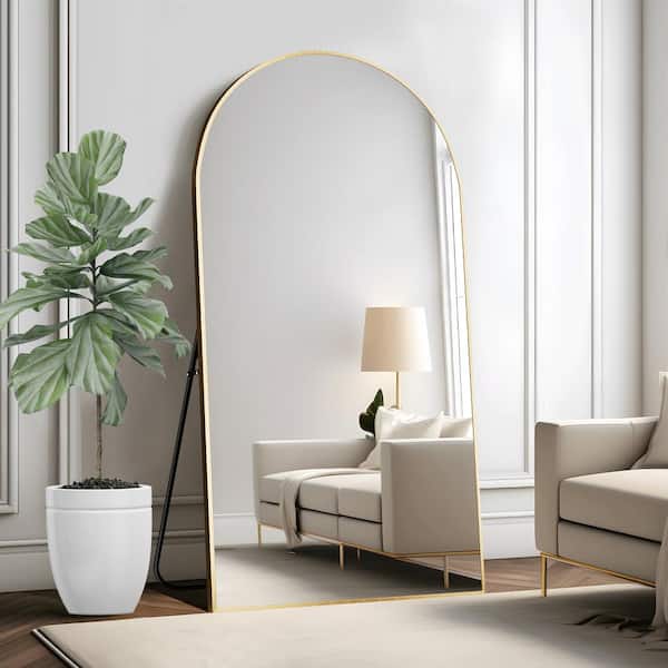 Lirago 38 in. W. x 75 in. H Full Length Arched Free Standing Body Mirror, Metal Framed Wall Mirror, Large Floor Mirror in Gold