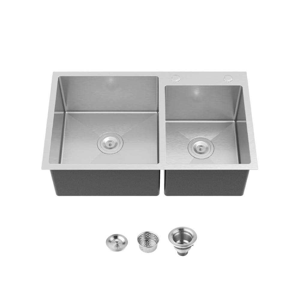 32 in. Drop in Double Bowl 20-Gauge Brushed Nickel Stainless Steel Kitchen Sink with Bottom Grids price history on PriceWatchPro