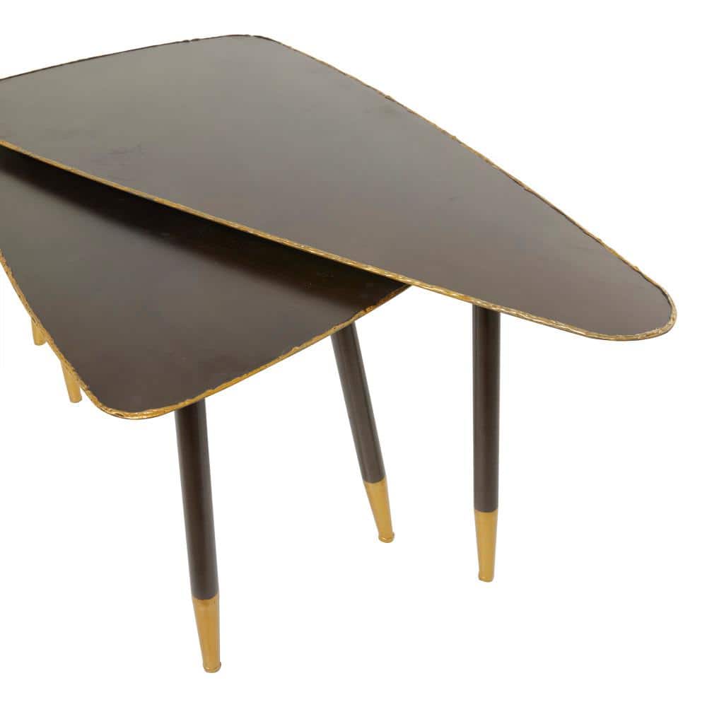 Black and Gold Triangular Metal Accent Table Set