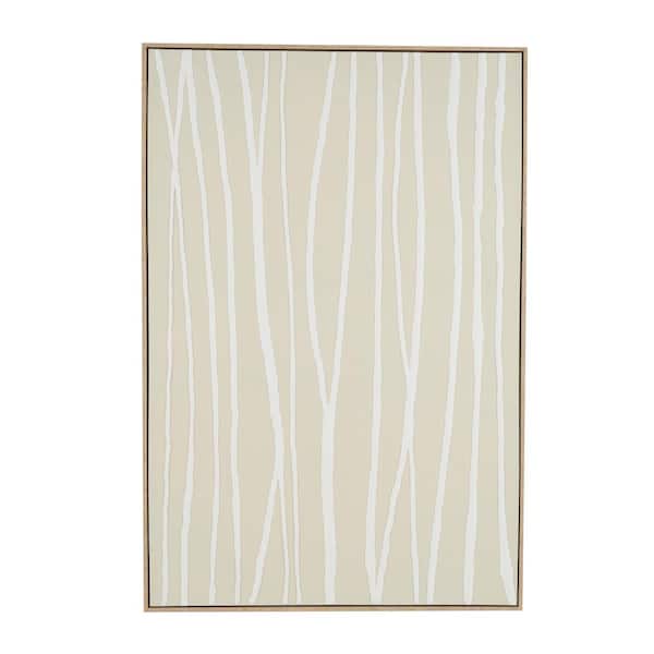 Litton Lane 1- Panel Abstract Vertical Line Framed Wall Art Print with Brown Wooden Frame 49 in. x 33 in.