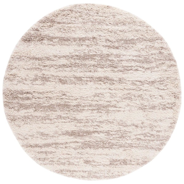 Hudson Shag Ivory/Beige 8 ft. x 8 ft. Marble Round Area Rug