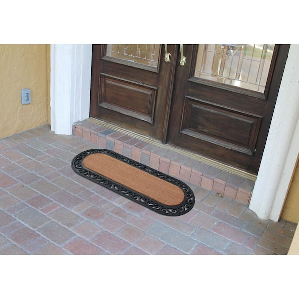 A1 Home Collections A1hc Paisley Black 18 in x 48 in Rubber and Coir Thick Non-Slip Backing Durable Doormat for Outdoor Entrance