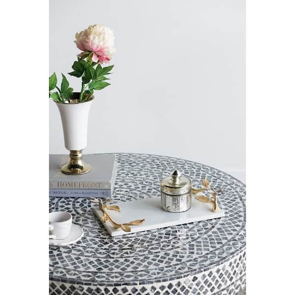 A & B Home White/Gold Dragonfly Marble Decorative Tray 78321-DS