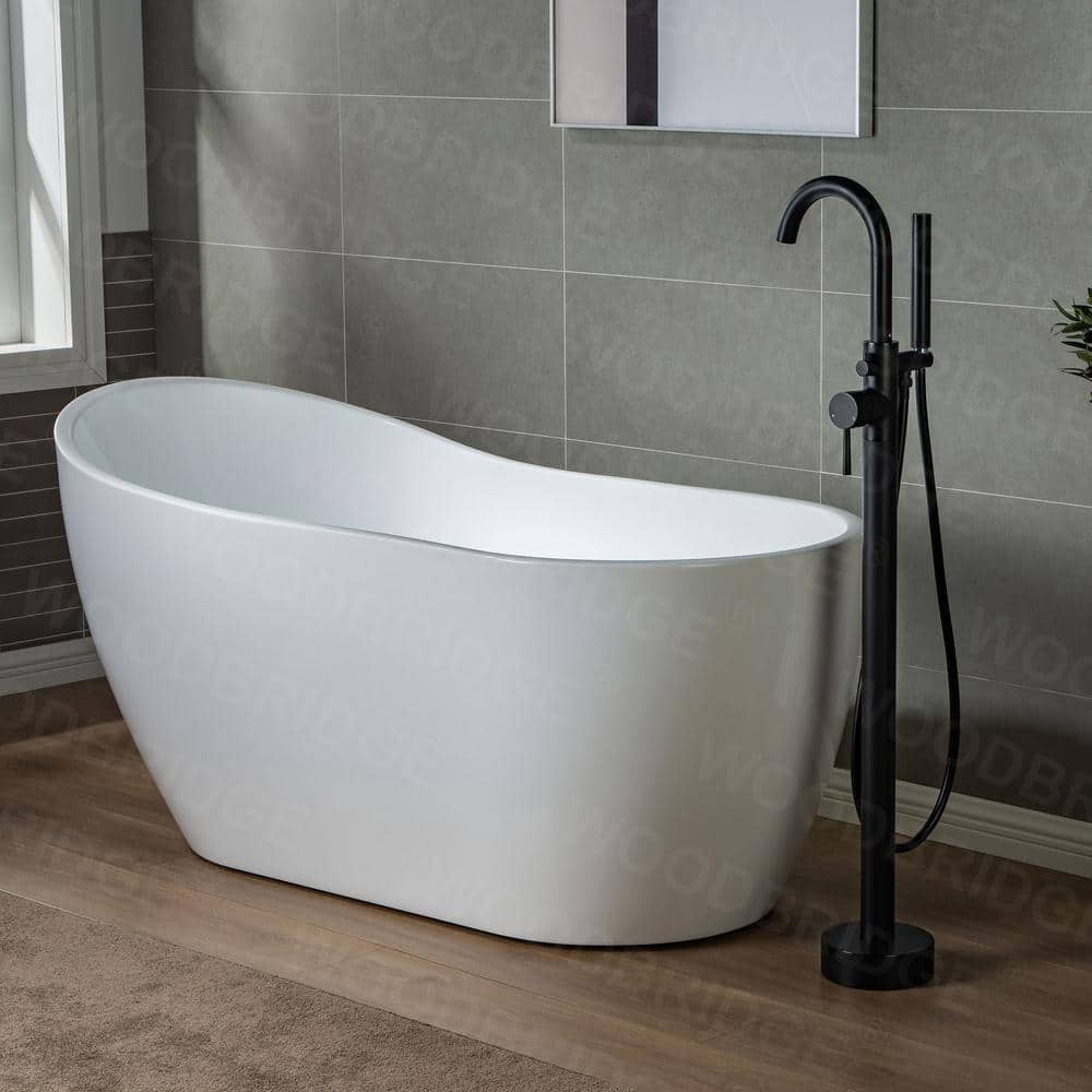Matte Black Brass Floor Mount Bathtub Faucet with Hand Shower
