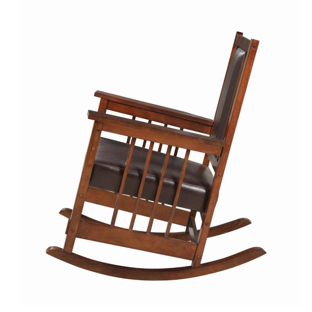 Warm Espresso Solid Wood Rocking Chair with Leatherette Cushions