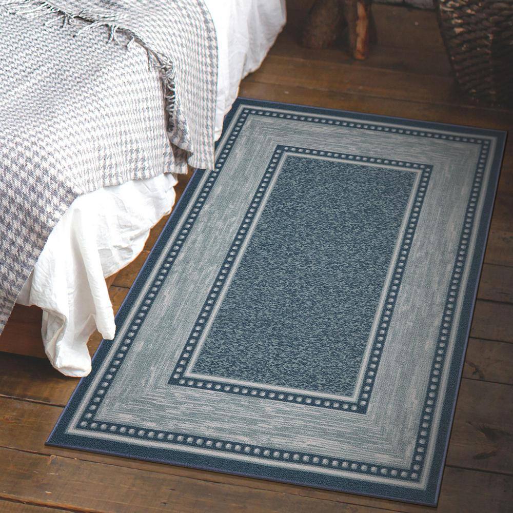 Blue and Gray Synthetic Non-Slip Rectangular Area Rug