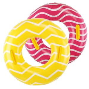 Yellow and Red Inflatable Swim Ring for Blow Up Pool Tubes with Handles for Children, Adults